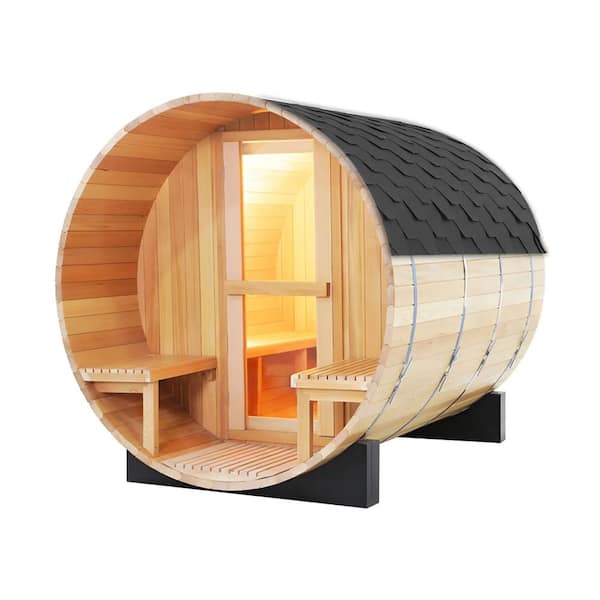 INNOBULE 6-Person Outdoor Hemlock Wet/Dry Sauna with 2.4m Barrel Room Glass Door