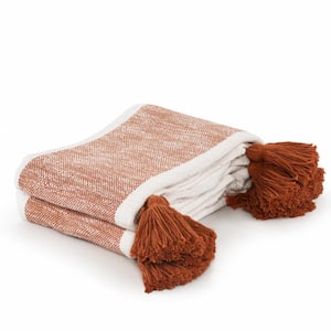 Charlie Orange Striped Cotton Throw Blanket