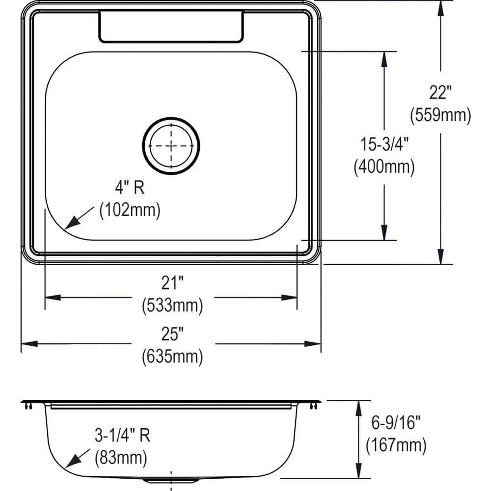 Dayton 25" Stainless Steel Single Bowl Drop-In Sink