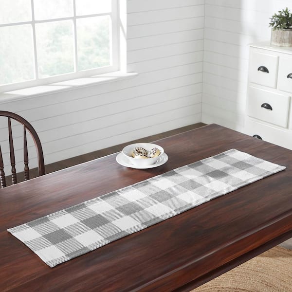 VHC Brands Annie 12 in. W x 48 in. L Gray Buffalo Check cotton Blend Table Runner