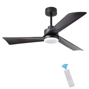52 in. 3 Reversible Blades 6 Speeds Matt Black Ceiling Fan with Dimmable Integrated LED, Remote Control