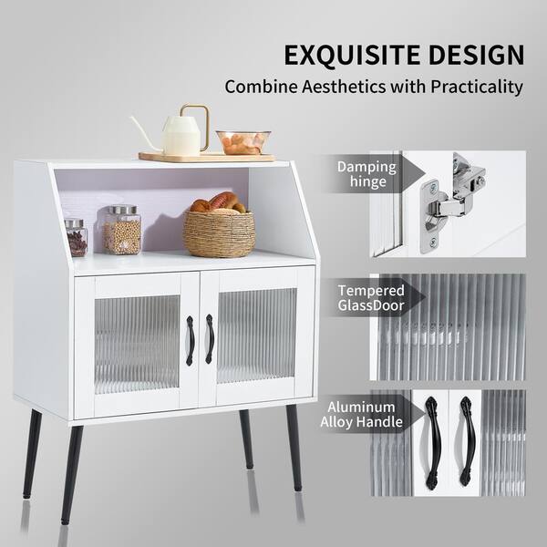 FUNKOL 31.5 in x 16 in x 40 in White Classic 2-Tier MDF Ready to Assemble Kitchen Cabinet with 1 Open and 1 Closed Levels
