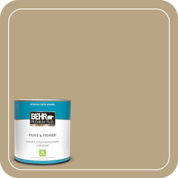 BEHR PREMIUM PLUS 1 qt. #HDC-CT-07 Country Cork Satin Enamel Low Odor Interior Paint & Primer