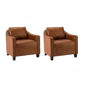 Antonia 29.92 in. Wide Brown Genuine Leather Barrel Chair Club Chair (Set of 2)