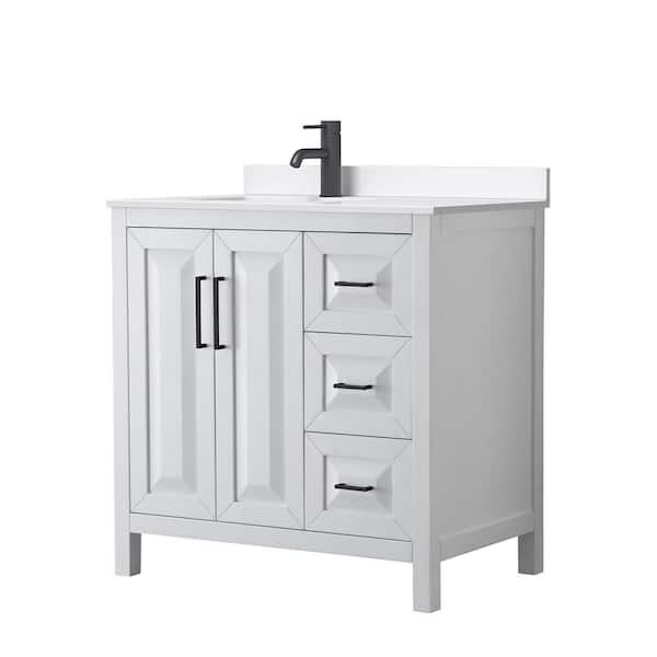 Wyndham Collection Daria 36 in. W. x 22 in. D x 35.75 in. H Single Bath Vanity in White with White Quartz Top