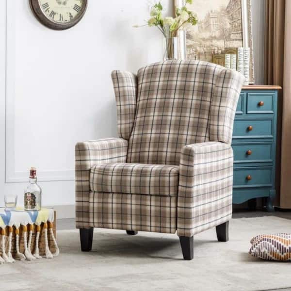 Bestier 29.92 in. W Brown plaid Polyester Push Back Recliner with Wing Back
