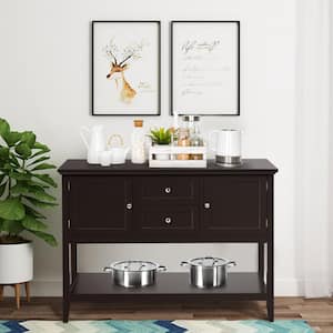 Brown Wooden Sideboard Buffet Table Console Table with Drawers and Storage Cabinets