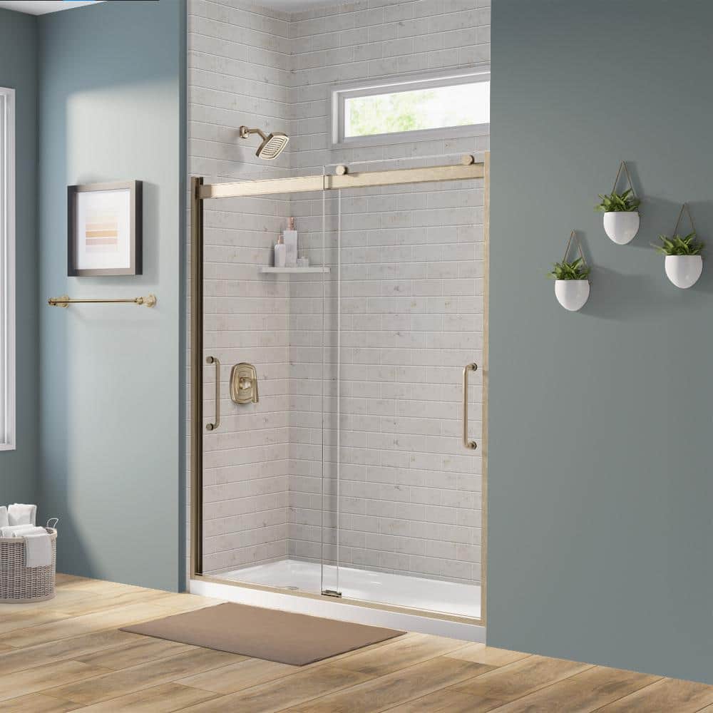 Arelo 56" - 60" Frameless Sliding Shower Door with Brushed Gold Frame