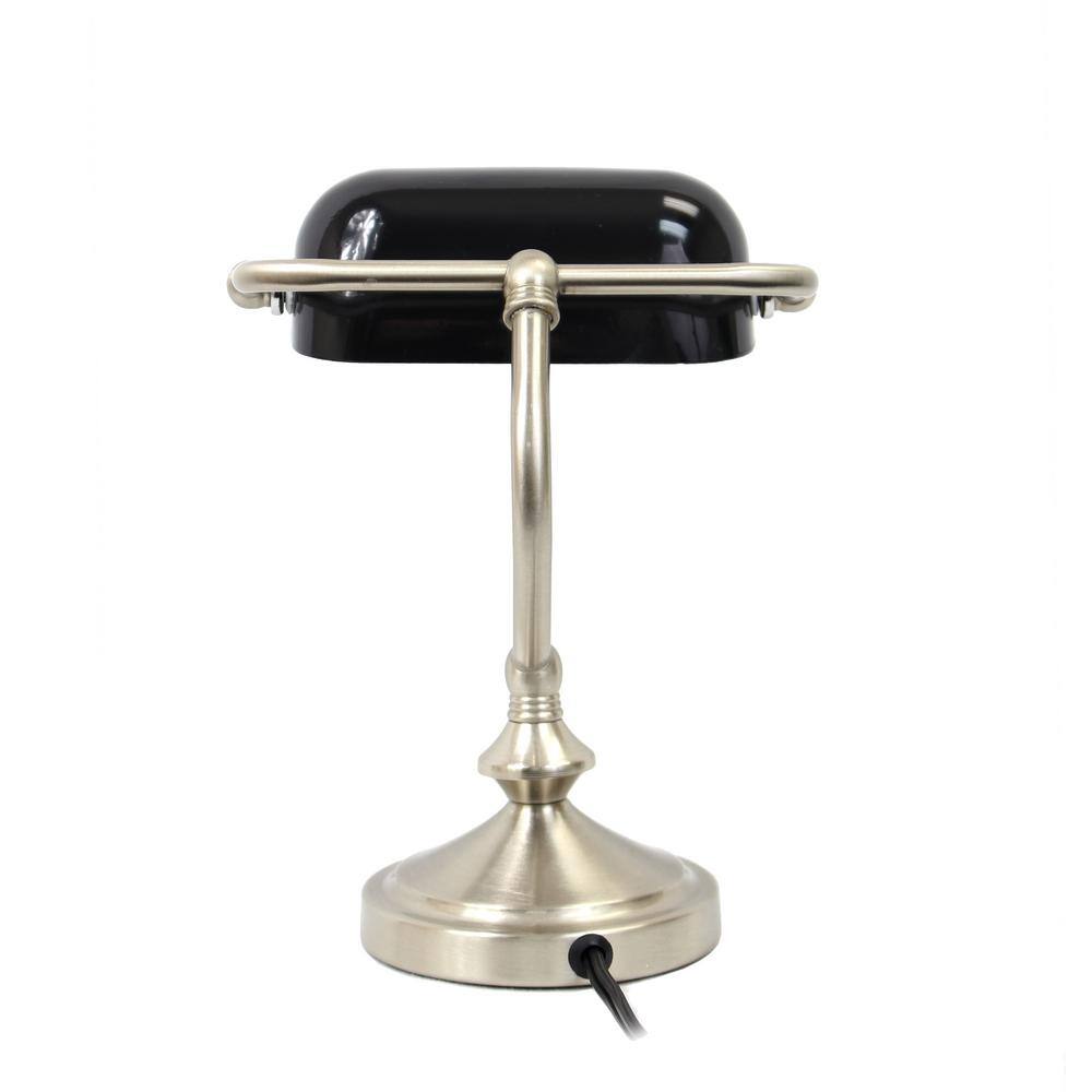 Black Brushed Nickel Arc Nightstand Lamp with Glass Shade