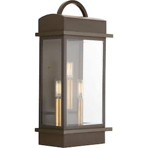 Santee Collection 3-Light Antique Bronze Clear Beveled Glass Farmhouse Outdoor Large Wall Lantern Light