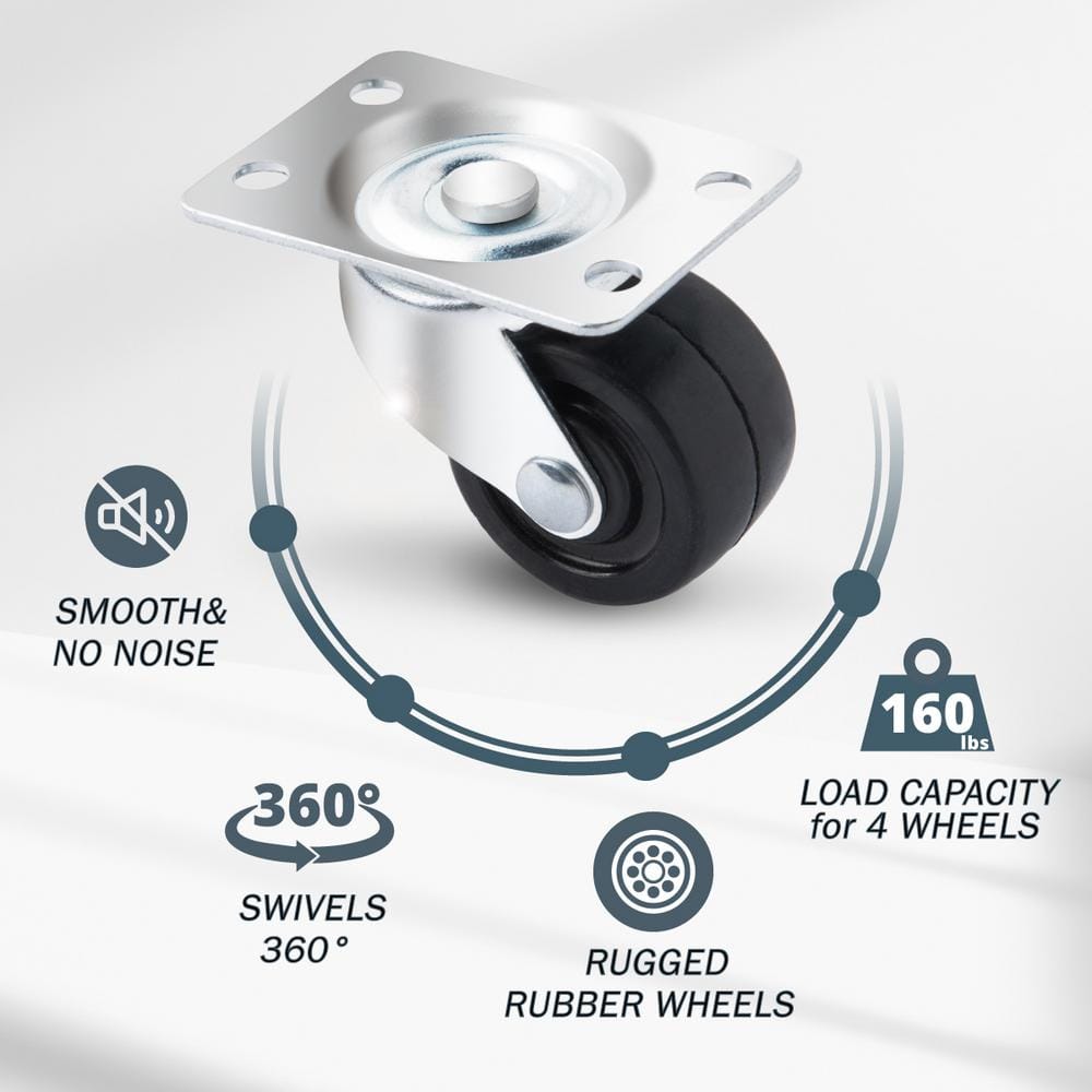 POWERTEC 1.5-Inch Swivel Plate Casters with Rubber Wheels, 4-Pack