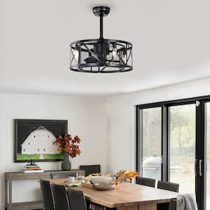 20 in. Indoor/Outdoor Black Industrial Style Cage Ceiling Fan with Remote Included and AC Reversible Motor