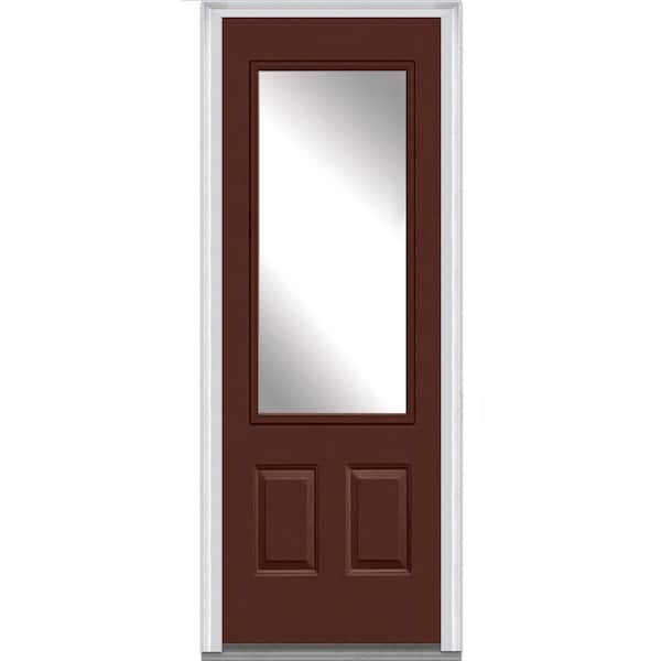 MMI Door 36 in. x 96 in. Classic Right-Hand Inswing 3/4-Lite Clear 2-Panel Painted Fiberglass Smooth Prehung Front Door