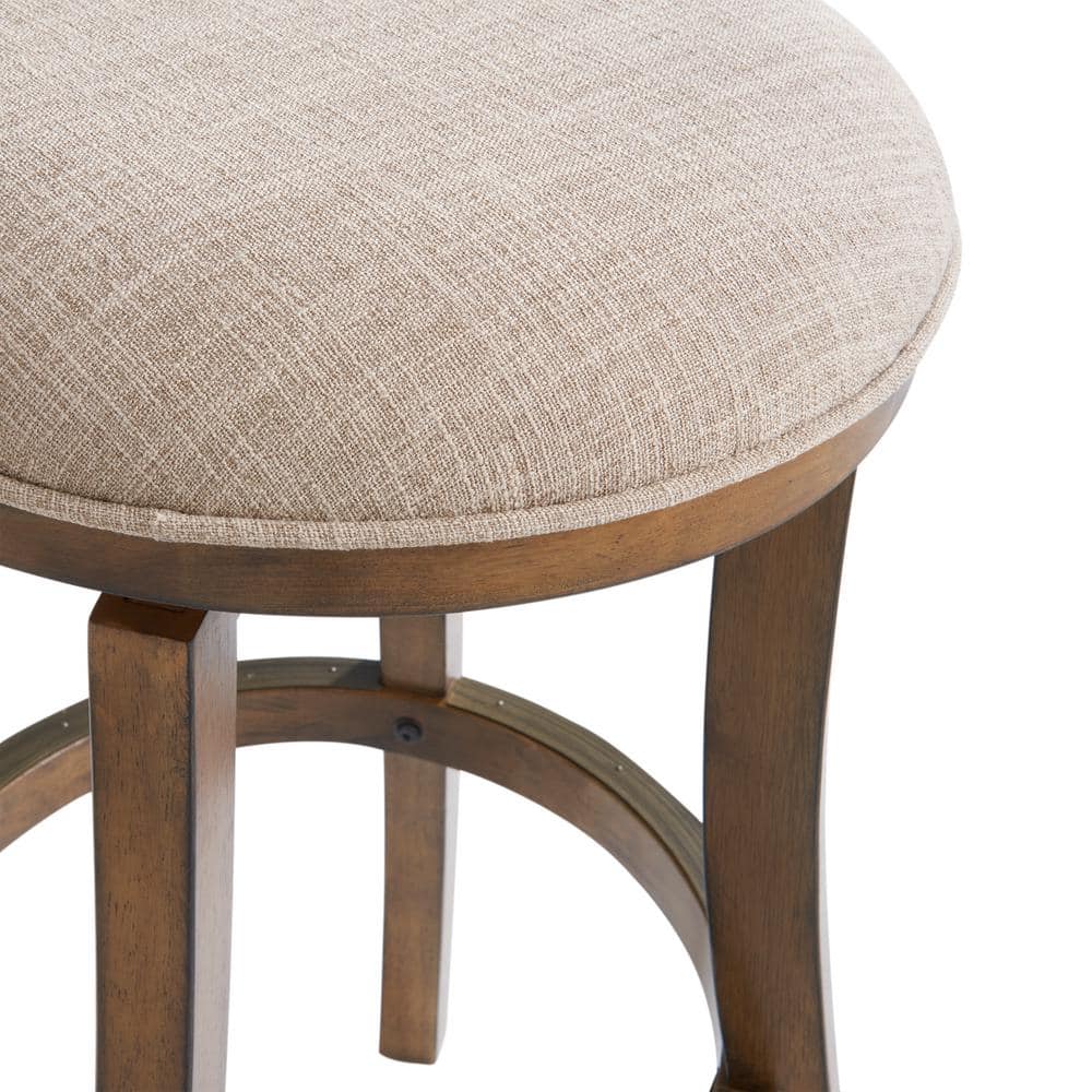 Classic 26'' Brown Rubberwood Swivel Backless Bar Stool