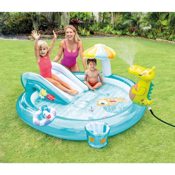 Intex Gator Outdoor Inflatable Kiddie Pool Water Play Center with Slide  57165EP - The Home Depot