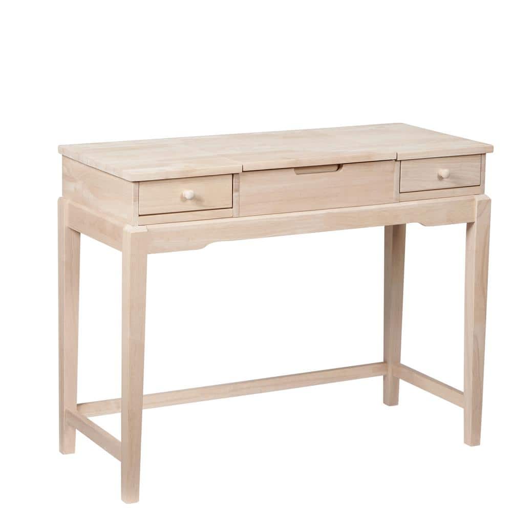 Classic Unfinished Rubberwood Vanity Table with Flip-Up Mirror
