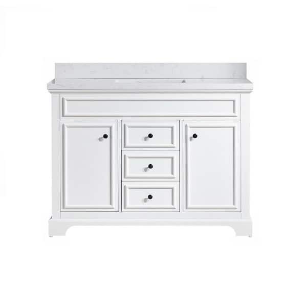 48 in. Soild Wood Freestanding White Bath Vanity with Carrara Marble Top Assembled