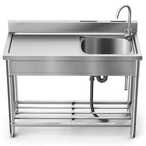 48 in. Freestanding 1-Compartment Commercial Kitchen Sink in Stainless Steel with Adjustable Feet and 2-Knife Holders