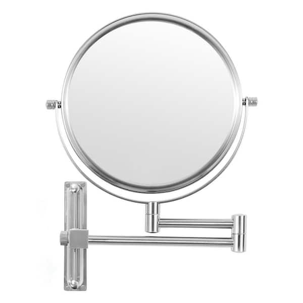Tileon 8 in. W x 8 in. H Round 1X/10X Magnifying Adjustable Base Height and Extension Wall Bathroom Makeup Mirror in Chrome
