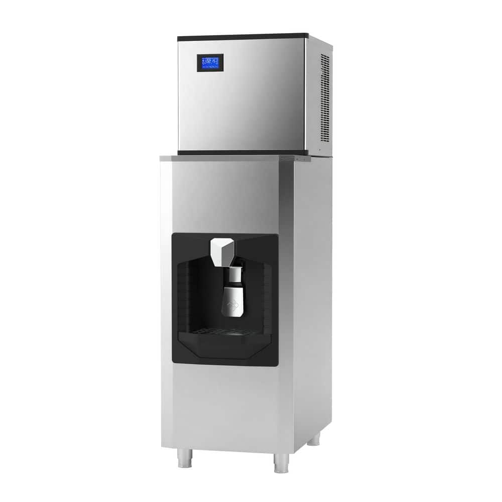 22.2 in. Freestanding Full Size Cubes Commercial Ice Maker 550 lbs./24H, Whit Press to Dispense Ice Bin, Stainless Steel