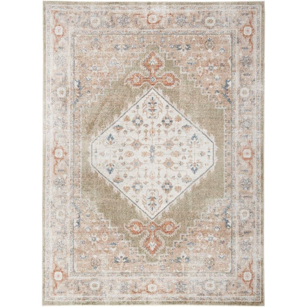 Nourison Astra Machine Washable Sage Multi 4 ft. x 6 ft. Distressed Traditional Area Rug