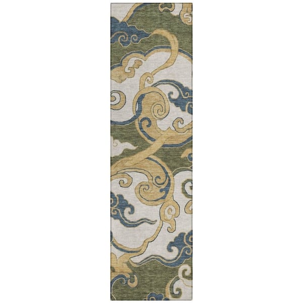 Chantille Machine Washable Indoor/Outdoor Abstract ACN3034 Olive 2 ft. x 7 ft. Runner Rug