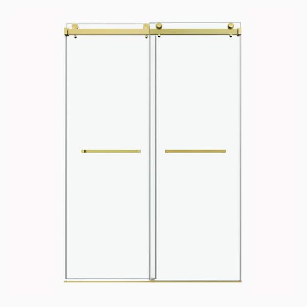60 x 72 in. Frameless Double Sliding Shower, Double Shower Door 3/8 in. (10mm.) SGCC Tempered Glass Stainless Steel Gold