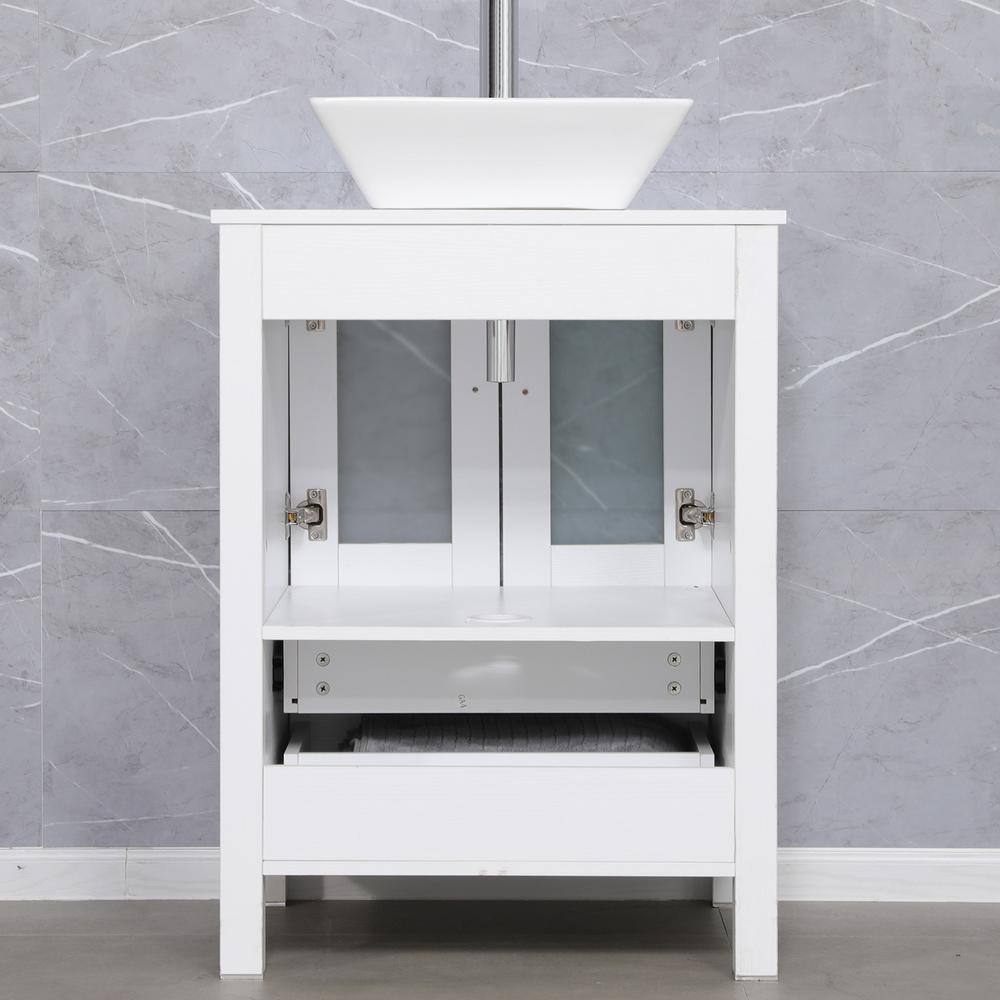 24" White MDF Bathroom Vanity with Ceramic Sink and Chrome Faucet