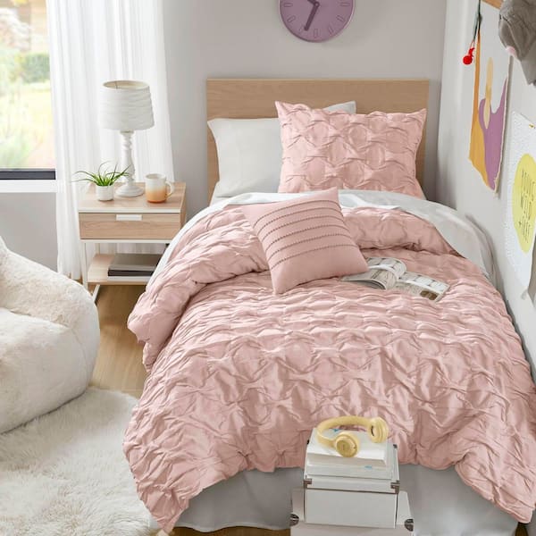 Bailey 3-Piece Pink Polyester Twin/Twin XL Diamond Pucker Woven Comforter Set