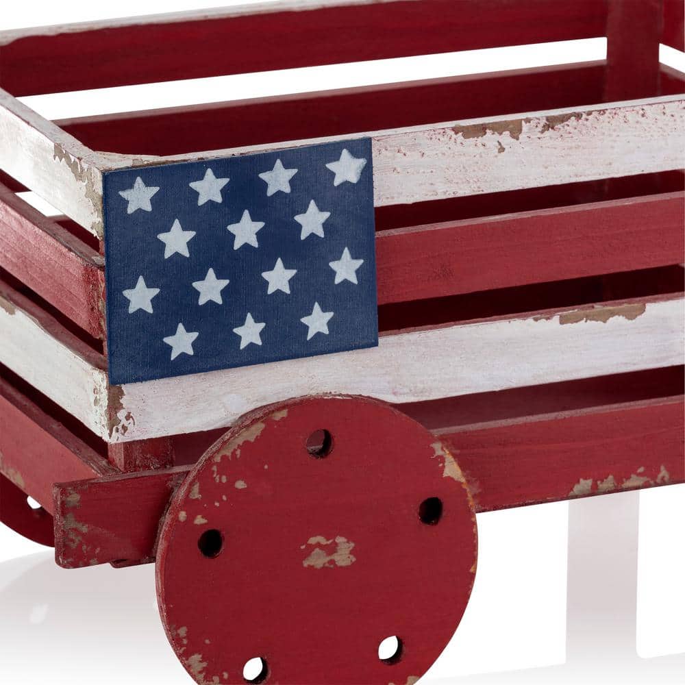 21" Rustic Red and White Wooden Wheelbarrow Planter