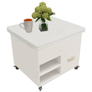 26.77 in. White Rectangle Expandable MDF Top Coffee Table