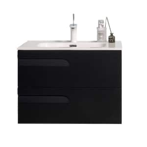 Joy 28 in. W x 18 in. D x 21 in. H Floating Bathroom Vanity in Black with White Porcelain Top with White Integrated Sink