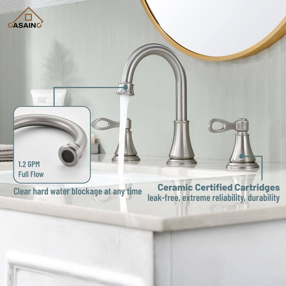 Brushed Nickel 8-Inch Widespread 2-Handle Bathroom Faucet with Drain