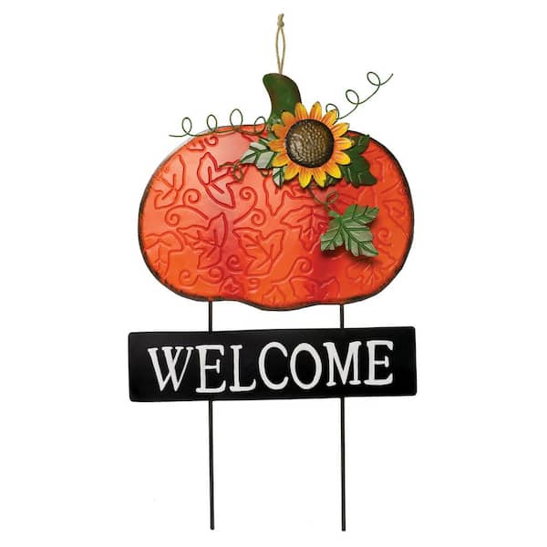Amscan 20.5 in. x 12.5 in. Fall Welcome Pumpkin Stake (2-Pack)