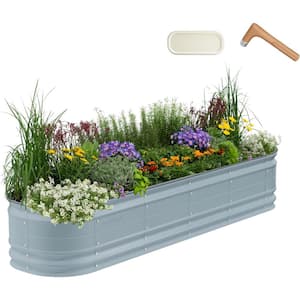 17 in. Tall 9-in-1 Novel Modular Raised Garden Bed Kit Metal Planter Box with 2-in-1 Wrench Magnetic Plant Tags Sky Blue
