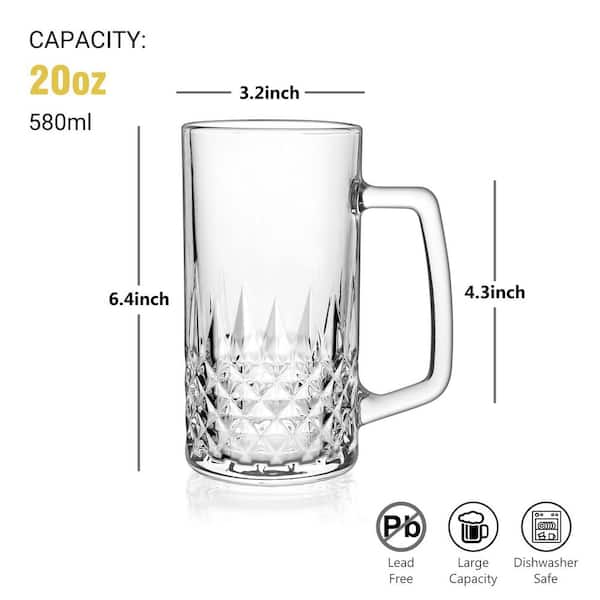 Numhew 20 oz. Crystal Beer Glasses with Handle (Set of 2), Glass Beer Mugs, High-Quality, Lead-Free, Durable Beer Mugs