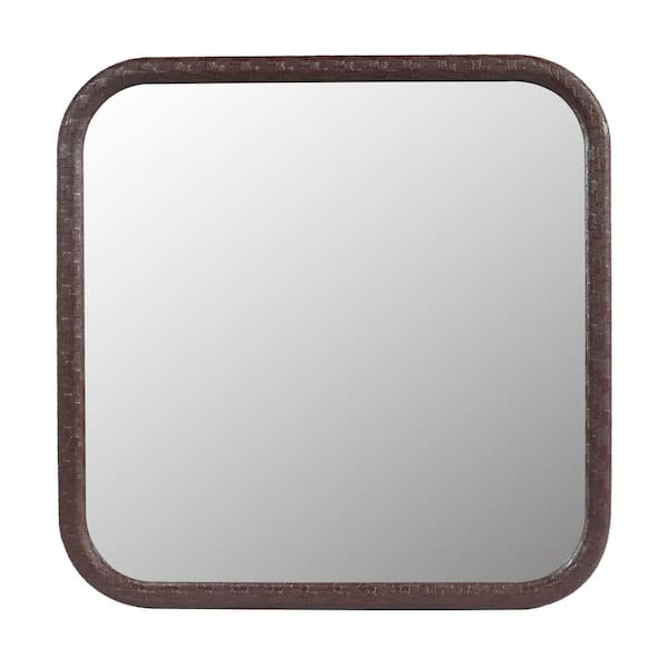 Tidoin 24 in. W x 24 in. H Rectangular Framed Hook Wall Bathroom Vanity Mirror in Brown