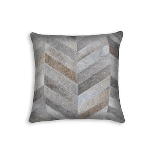 Torino Chevron Cowhide Gray Solid 18 in. x 18 in. Throw Pillow