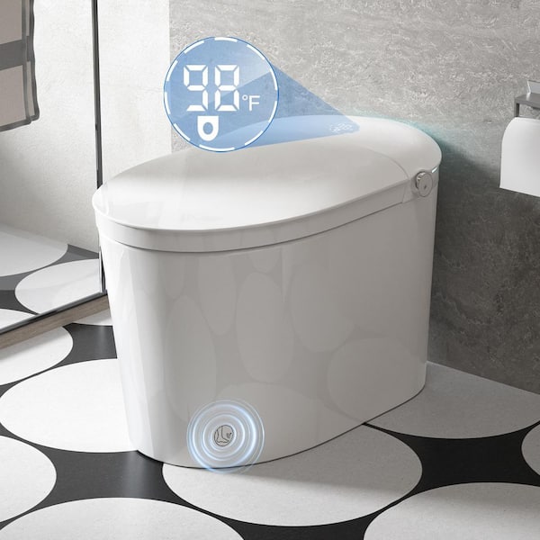 Smart Elongated Bidet Toilets in White with Remote, Auto Open/Close Cover, Front/Rear Wash, Warm Air Dryer and Light