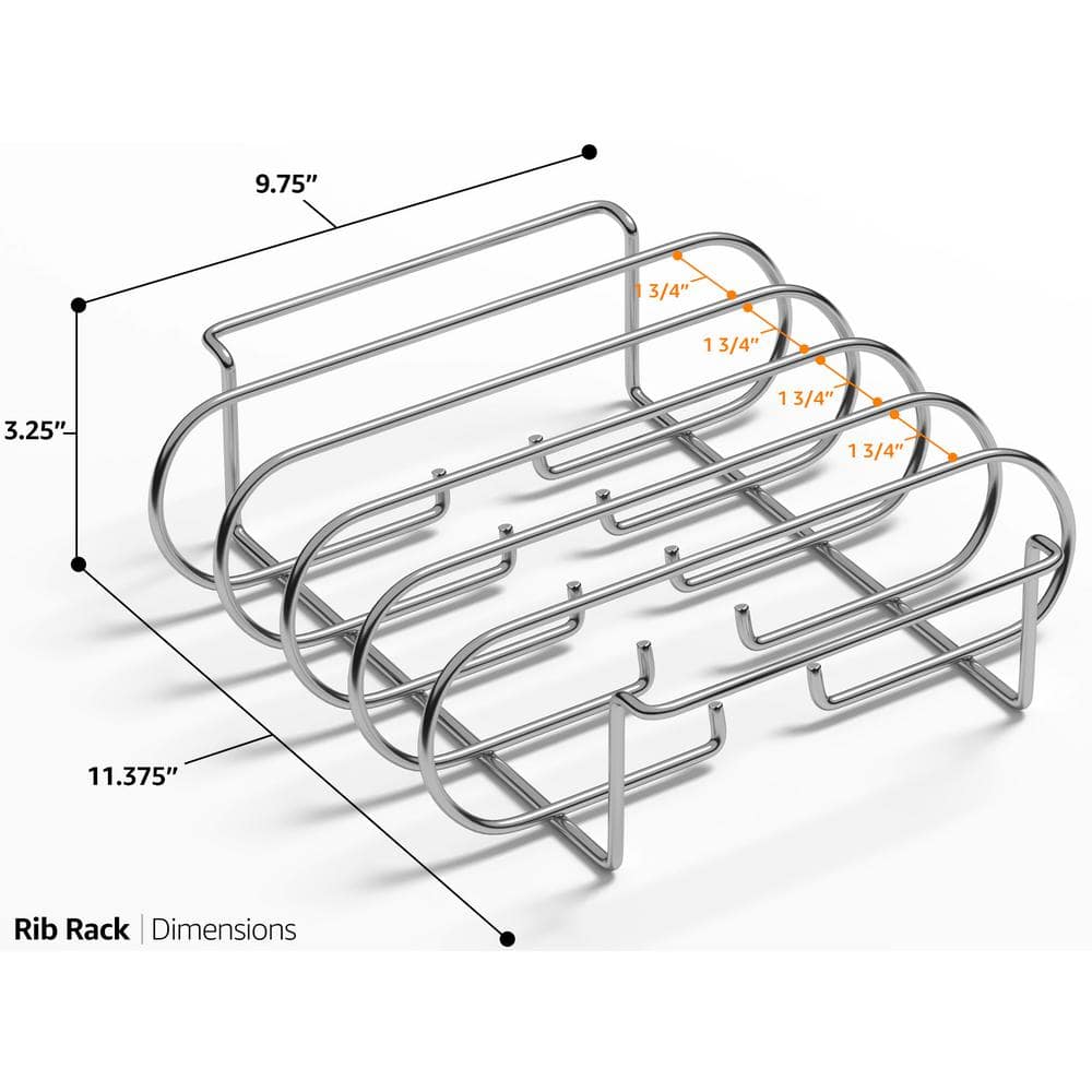 Silver Non-Stick Steel Rib Rack for Grilling