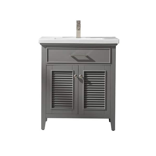 Design Element Cameron 30 in. W x 18 in. D Bath Vanity in Gray with Porcelain Vanity Top in White with White Basin