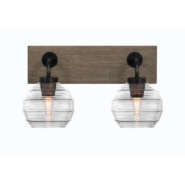Unbranded Kirby 16.25 in. 2-Light Matte Black and Painted Distressed Wood-look Metal Vanity Light