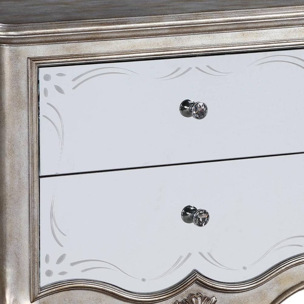 Antique Champagne Mirrored 2-Drawer Nightstand