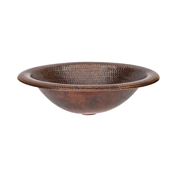 Premier Copper Products Self-Rimming Wide Rim Oval Hammered Copper Bathroom Sink in Oil Rubbed Bronze