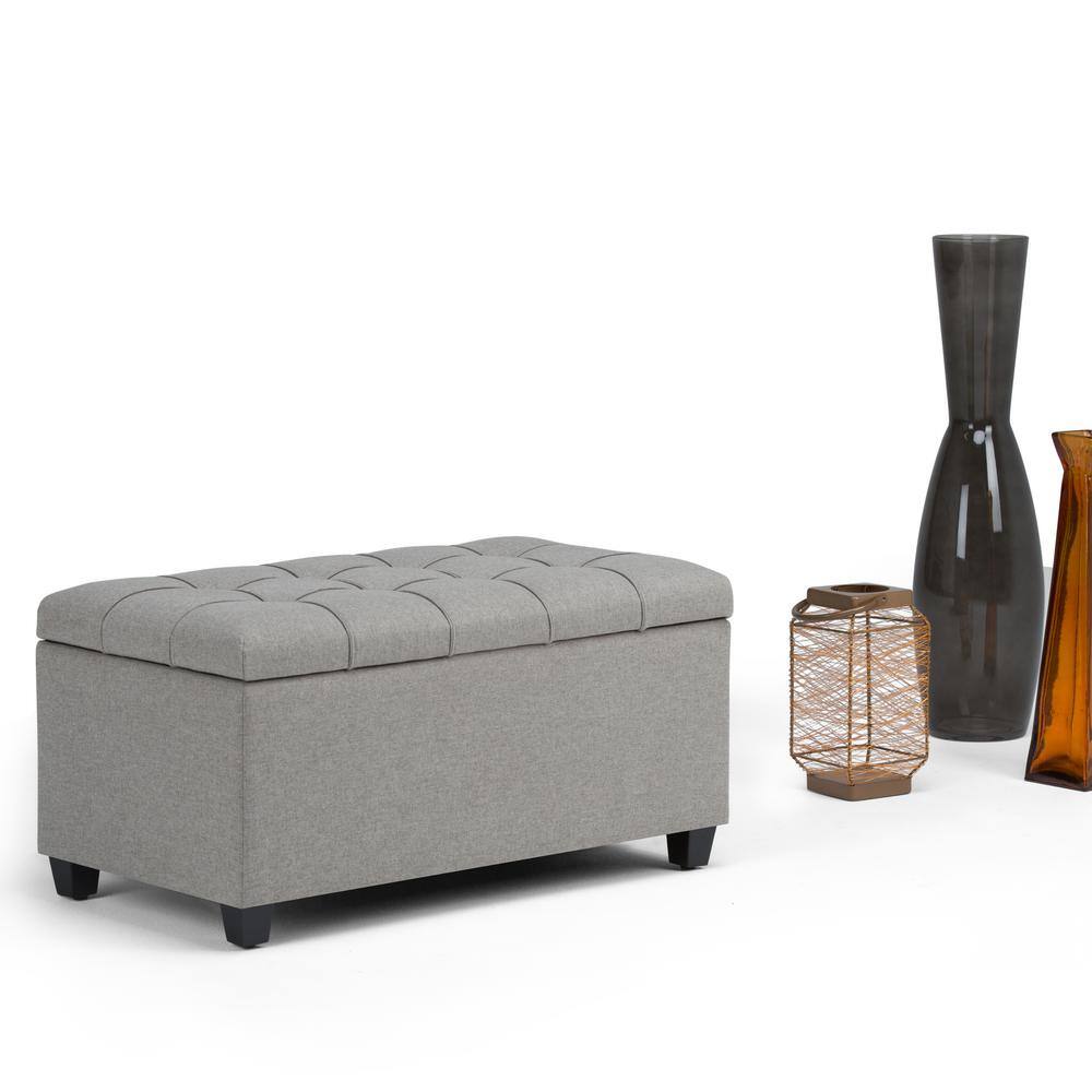 Dove Gray Tufted Rectangular Wood Storage Ottoman Bench
