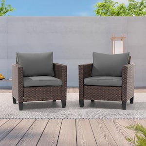 2-Pack Brown Wicker Patio Outdoor Single Sofa with Gray Cushion