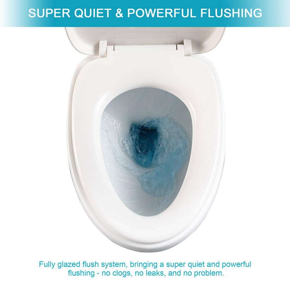 White Ceramic Elongated One-Piece Toilet with Silent Flush