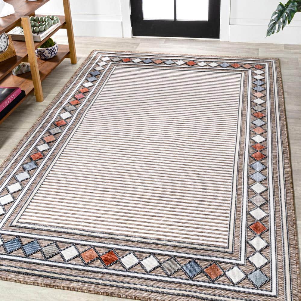 Sebastian Brown and Ivory Geometric Synthetic Rectangular Rug 3' x 5'