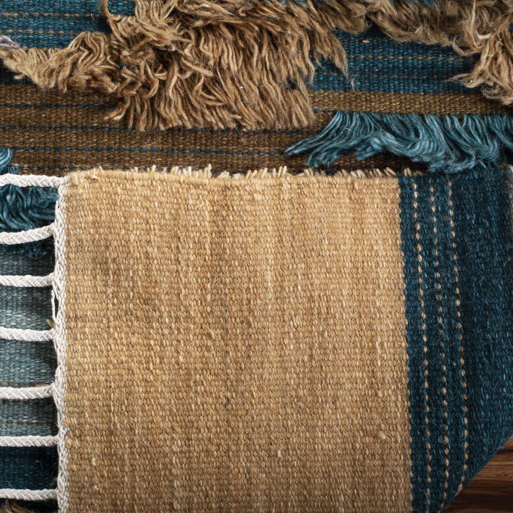 Hand-Knotted Blue and Beige Wool 8' x 10' Rug