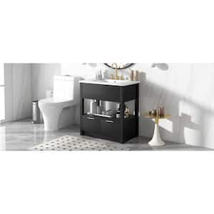 18.30 in. W x 30 in. D x 32.50 in. H Bathtub Vanity with Sink Top Open Storage Rack & Two Black Wooden Drawers